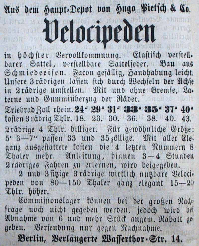 Lehti-ilmoitus myytävistä polkupyöristä